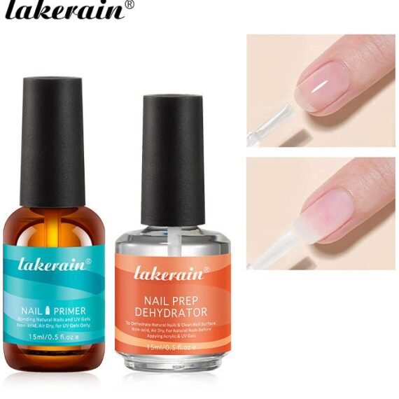 15ML Gel Nail Polish Nail Dehydrator And Primer, 2PCS Acid Free Natural Nail Prep Dehydrate And Bond Primer Nail Bond, Air Dry Superior Bonding Primer For Acrylic Powder Nail Supplies Set