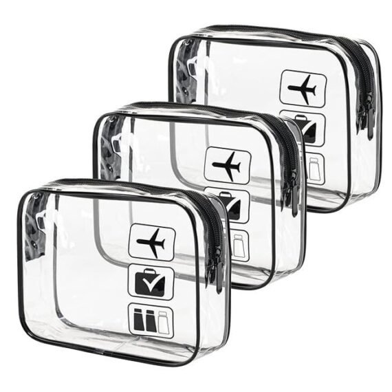 3-Piece Set, Clear PVC Cosmetic Bag, Travel Organizer Tote, Multi-Purpose Toiletry Pouch with Zipper for Cosmetics Storage, Portable for Business Trips and Travel