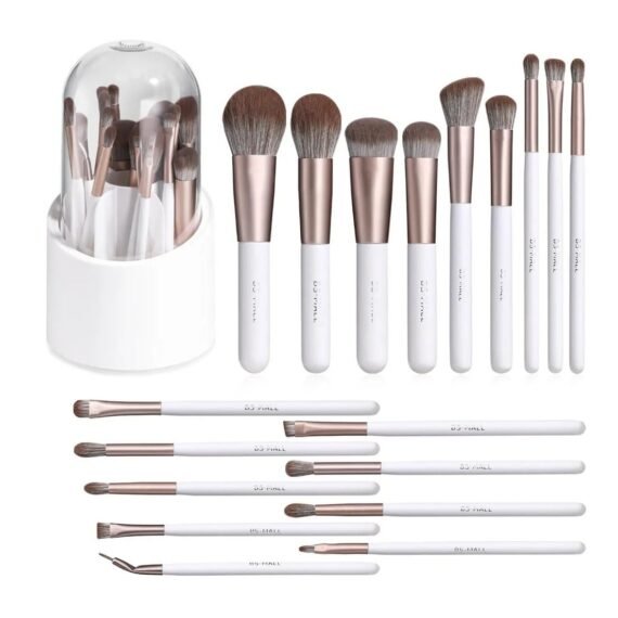 18 Pcs White Make up Brush Kit, Professional Makeup Brushes, Concealers Eye Shadows Makeup Brushes Gift set With Rotatable Makeup Brushes Holder