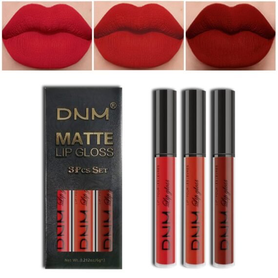 3Pcs Bright Red Matte Liquid Lipstick Sets, Lip Stain Long Lasting 24 Waterproof Lip Gloss Gift Set Matt Makeup for Women Lippies (05)