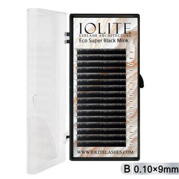 Iolite Super Black Mink Lash Extensions – B Curl 0.10T Mix (6mm–15mm) | Premium Black Mink Eyelash Extension Tray for Lash Artists ISBMB10T - 9MM