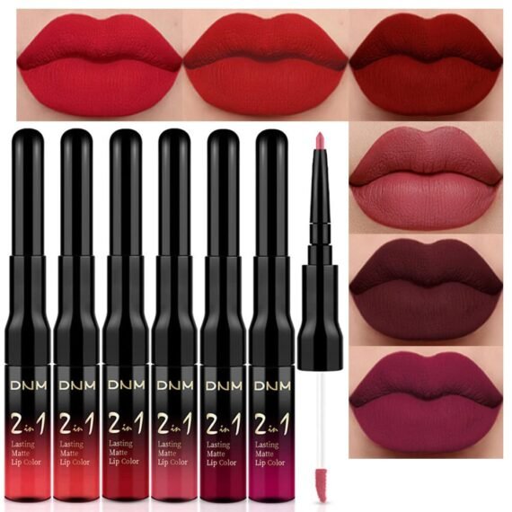 6Pcs Dark Red Mauve Purple Plum Matte Lip Stain Lip Liner and Lipstick Set Long Lasting Waterproof labiales matte mate larga duracion listip 24 hours a prueba de agua mate 24 horas originales