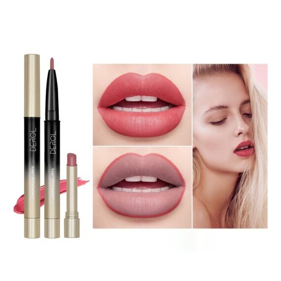 2 in 1 Lip Liner & Lipstick Super Stay Matte Lip Pencil Set, Cosmetics Non-Stick Cup, Nude, Long-lasting Lip Liners Pencil Set For Women & Girls Waterproof, Extreme Finish Makeup, Neutral