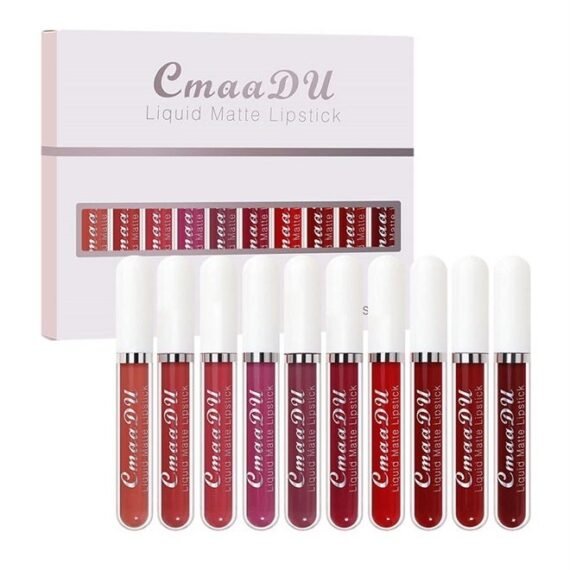 CmaaDU 10Pcs Dark Red Liquid Matte Matt Lipstick Set Long Lasting 24 Waterproof Smudge Proof Liquid Catsuit Matte Lipstick for Black Women Bulk lipstick/gloss set