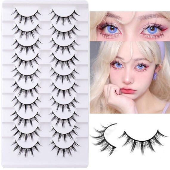 10 Pairs Manga Lashes, Big Eye Lashes, Natural Look Anime False, BigEyelashes, Eyelashes Individual Wispy Korean Makeup Eye Lashes, Clusters Asian Fake Eyelashes Pack, Cruelty Free