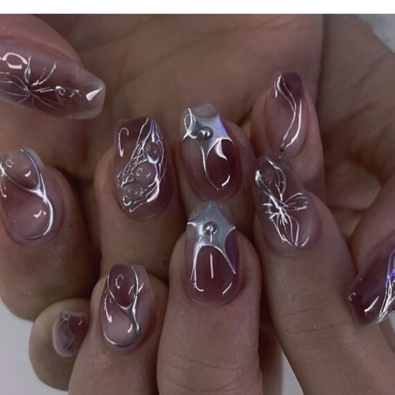 3D 24 Piece Press On Nail,Fake Nails ,Fashionable And Elegant,Manicure Wearable Fake Nail Stickers Removable Finished Nail Accessories,Fake Acrylic Nails With Kit.
