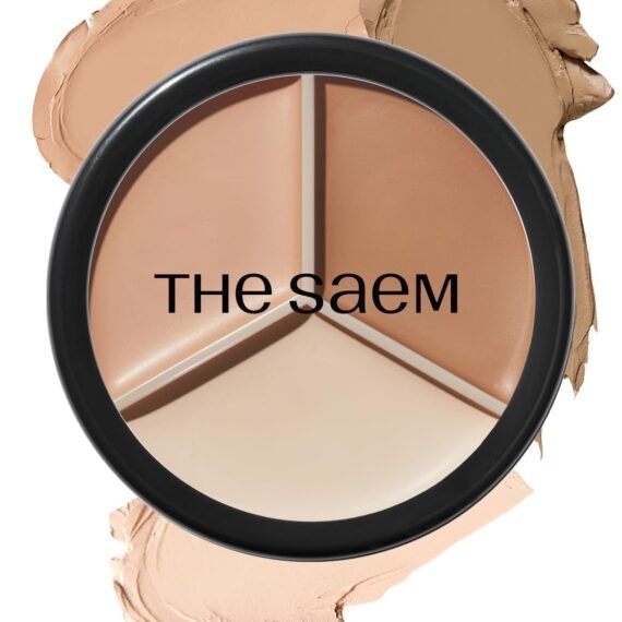 THESAEM Cover Perfection Triple Pot Concealer - 02 Contour Beige for 3D Facial Contouring - 3-Color Multi Concealer Palette with Shading & Highlighting - Korean Makeup with Sweet Almond Oil