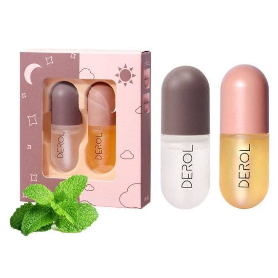 Lip Plumper Set 2PCS Day and Night Maximizer Hydrating Lip Care Maximizer Volume Balm Extreme Buxom Plant Lip Essence Oil Treatment Serum for Dry Cracked Lips Hydrating Plumping Gloss Kit