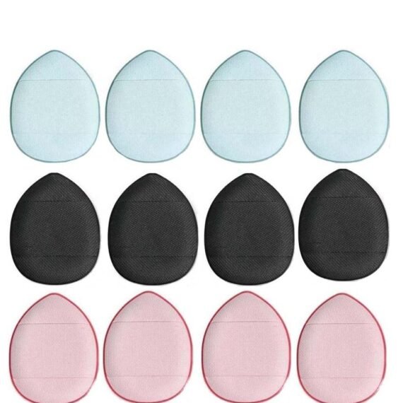 12 Pieces Mini Makeup Puff, Wet and Dry Foundation Cotton Pad Makeup Accessories for Girls and Women (Black, Pink, Blue)