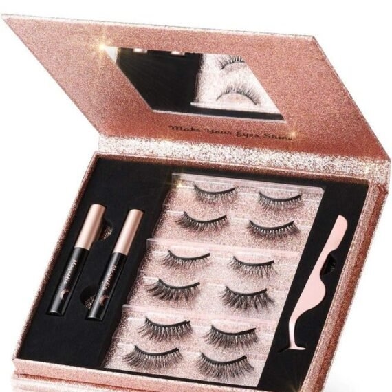 Magnetic Eyelashes with Eyeliner Kit 6 Pairs 3D Natural Look Reusable False Magnetic Eyelashes 2 Tubes Long Lasting Magnetic Eyeliner 10mL Mirror Box with Professional Tweezers
