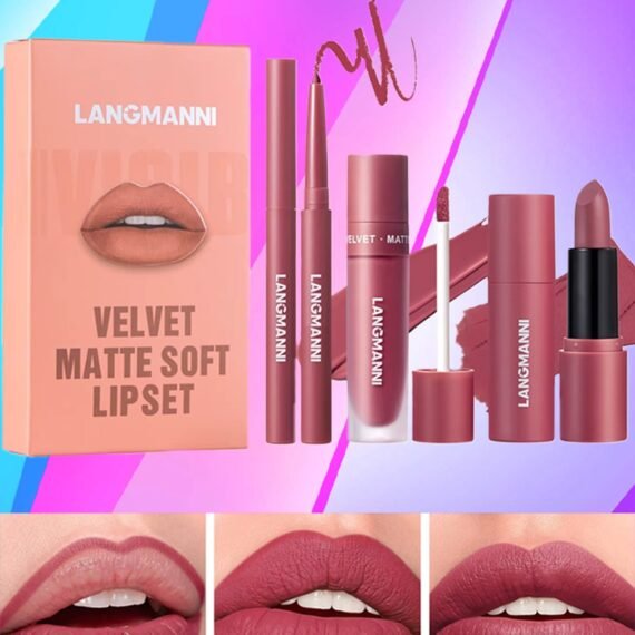 3 in 1 Matte Soft Lip Set Lip Liner Liquid Lip Gloss and Lipstick Combo Set Soft Smooth Natural Lip Contour Set Waterproof and Long Lasting Effect All in One Lip Makeup Gift Set 05