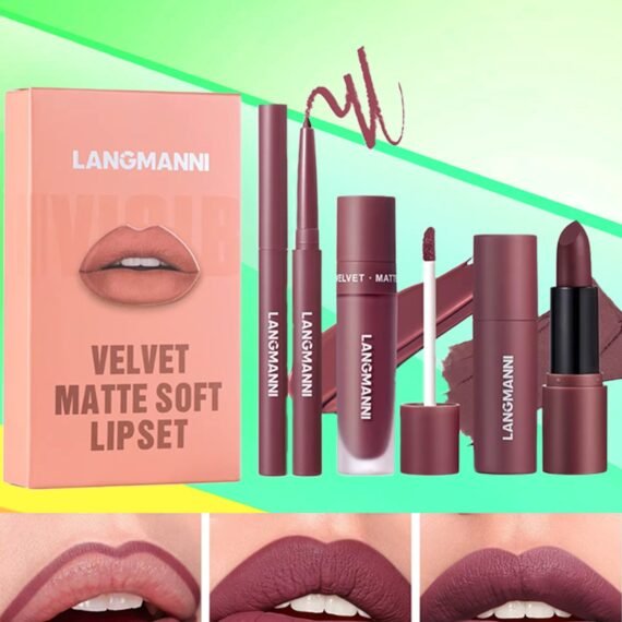 3 in 1 Matte Soft Lip Set Lip Liner Liquid Lip Gloss and Lipstick Combo Set Soft Smooth Natural Lip Contour Set Waterproof and Long Lasting Effect All in One Lip Makeup Gift Set 06