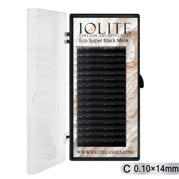 Iolite Super Black Mink Lash Extension – C Curl 0.10T Mix (6mm–15mm) | Premium Black Mink Eyelash Extension Tray for Lash Artists ISBMC10T - 14MM