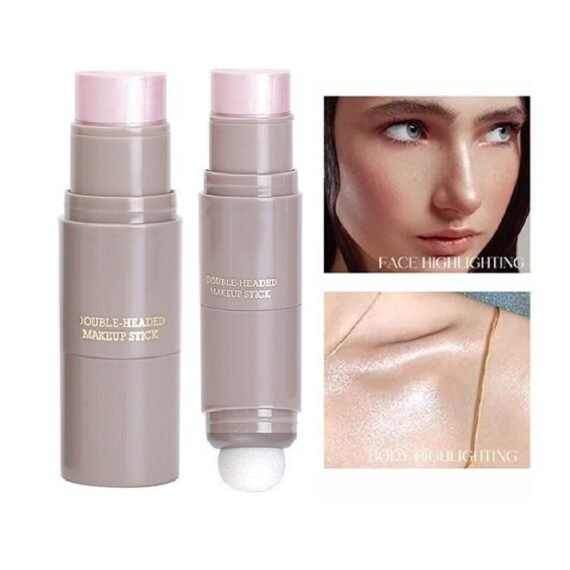 Double Headed Makeup Stick,Highlighter Stick with Brush,Moisture and Lightweight Highlighters Makeup Stick Waterproof, Long Lasting 2 In 1 Face & Body & Eye Shadow Makeup Stick(#04)