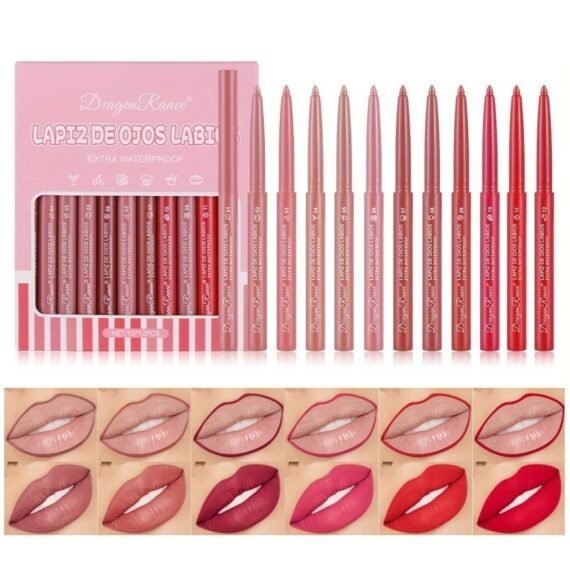 12 Pcs Lip Liner Lipstick Set 12 Colors Lip Liner Pencil Matte Waterproof Long Lasting Lipstick Lip Contour Makeup Lip Pencil Set Full Color One Stroke Define Lip Liner