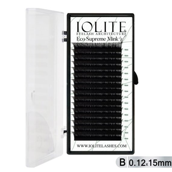 Iolite Eco Supreme Mink W Lashes B Curl – 0.12T Mix & 6mm–15mm | Pre-Fanned Volume Lash Extension Trays for Professional Lash Artists ISMWB12T - 15MM
