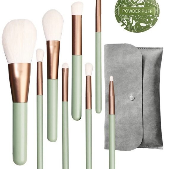 Make up Brushes set with Bag 8PCS Travel and 1PCS Makeup Sponge Professional Face Powder Puff Eye Shadow Powder Kit Gift Box Brushes Kit Green