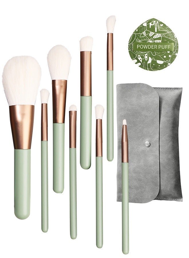 Make up Brushes set with Bag 8PCS Travel and 1PCS Makeup Sponge Professional Face Powder Puff Eye Shadow Powder Kit Gift Box Brushes Kit Green