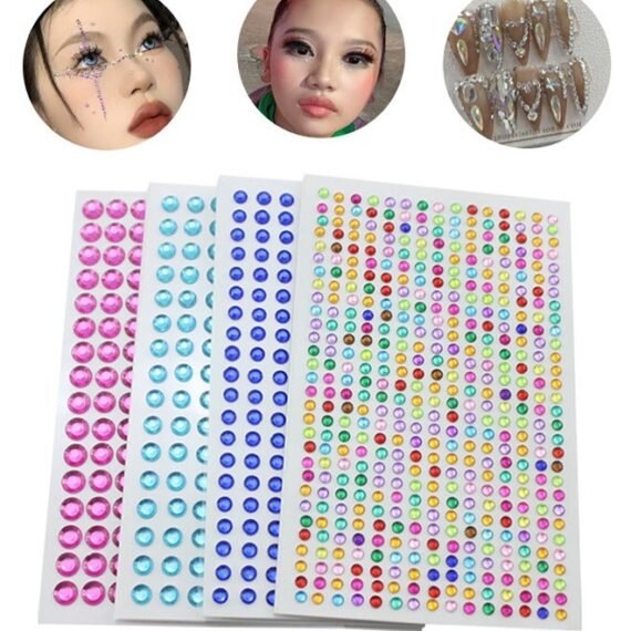 Face Stickers Acrylic Face Stickers Face Jewelry Stickers Face Gem Stickers, Ladies Face Decoration (4 Sheets)