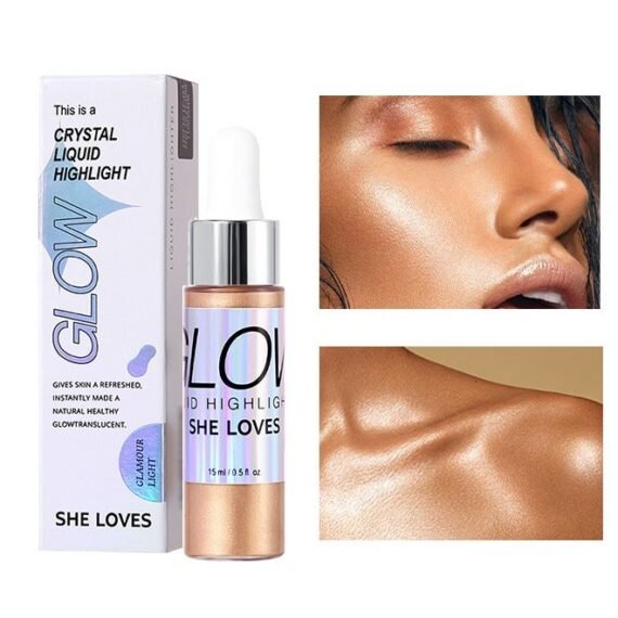 Crystal Liquid Highlight Glow,Liquid Highlighter Makeup,Face Highlighter Bronzer Makeup Stick, Natural Glossy Finish, Lightweight Blendable Silky Smooth Cream Face Illuminator, Perfectly Blends Into Foundation (#03Rose Gold)