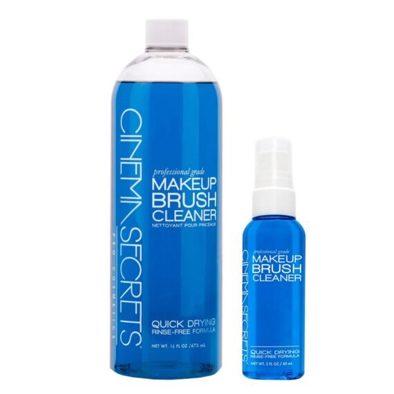 Cinema Secrets Original Blue Vanilla Makeup Brush Cleaner Solution & Spray Combo - Professional Cleanser for Makeup Brushes - Quick-Drying & Rinse-Free - Removes Built-Up Make Up (16 fl oz & 2 fl oz)