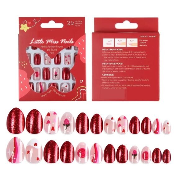 24Pcs Kids Press-On Nails – Glitter Rainbow Gradient shining Short False Nails with Pre-Glued Full Cover, Cute & Safe Nail Art Kit for Little Girls
