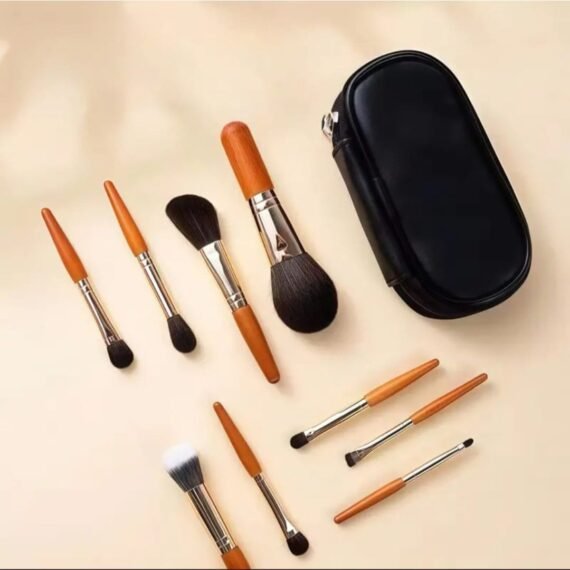 9 pcs of Mini Makeup Brush Set For Travel, Portable Small Brushes, Powder Contouring and Detailing Brushes, Hypoallergenic Polyester Bristles, ABS Plastic Handles, Palm Brush Design, Makeup Brush and Tools with Bag.