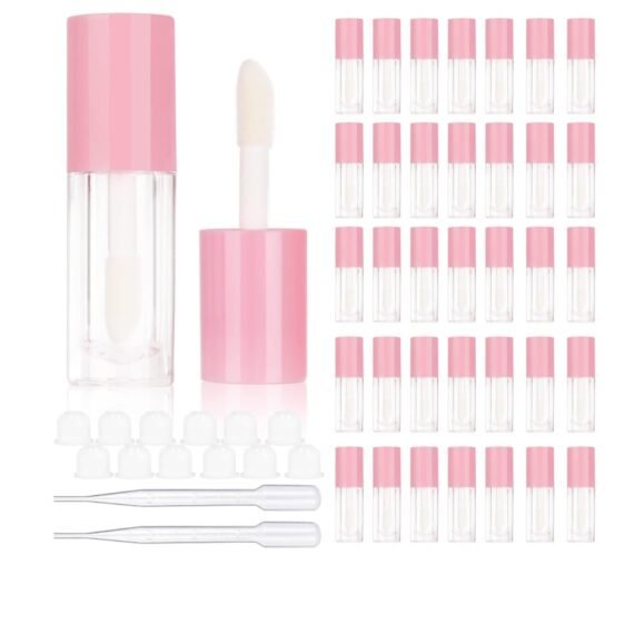 30pcs Pink Empty 6ml 0.2oz Lip Gloss Tubes with Big Doe Foot Wand Round Lip gloss Container Concealer Tube Cosmetic Packing Container Bulk Wholesale