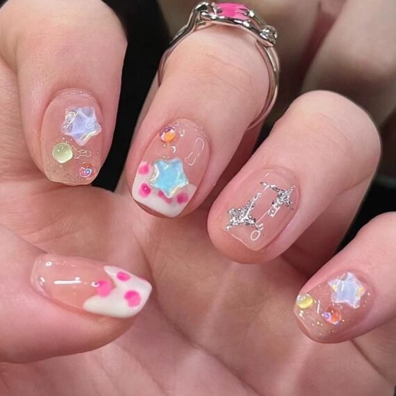Cute Star Jelly Strawberry Press On Nails – Handmade Nail Tips Xiaohongshu Style Kawaii Fake Nails, Kids/Women