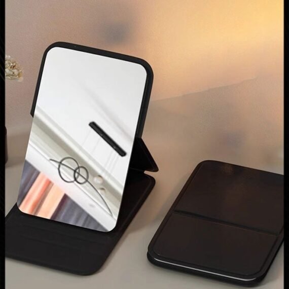 Portable Foldable Makeup Mirror Synthetic Faux Leather Frame Compact Travel Design Durable Construction for Women