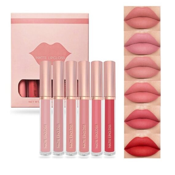 Matte Lipgloss,Nude 6 Pcs Matte Liquid Lipstick Set Moisturizing Long Lasting Waterproof Velvet High Pigmented Lip Makeup Set For Women