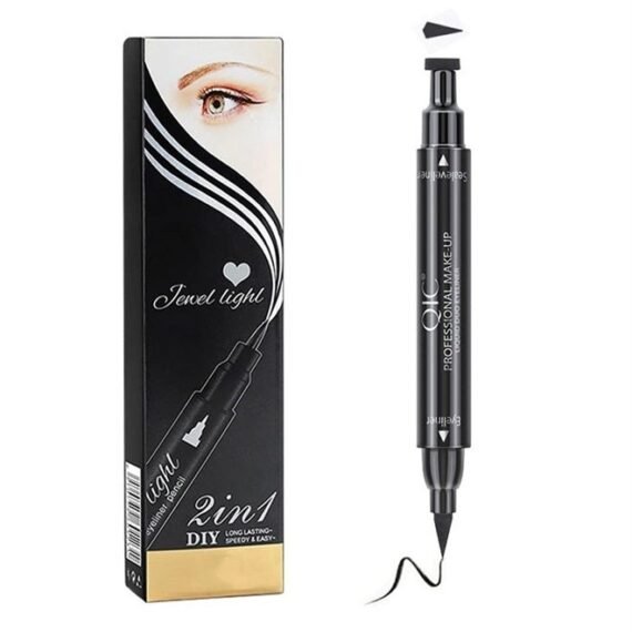 Dual Ended Black Liquid Eyeliner - 2 in 1 Winged Cat Eye Stamp & Felt-tip Eyeliner Pen, Waterproof, Long Lasting and Smudge Proof Eye Makeup Tool for Women