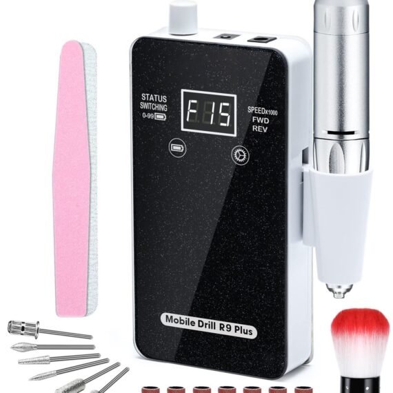 Professional Nail Drill Set for Acrylic Nails, 30000rpm Electric Nail Efile Drill Machine Kit, Acrylic Manicure Pedicure Tools with Nail Drill Bits for Beginners and Salon Use, Black