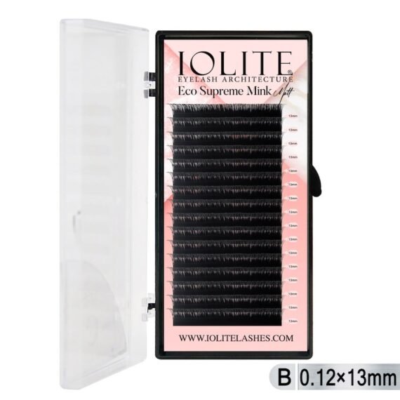 Iolite Eco Supreme Mink Matt Lash Extension Tray B - Curl - 0.12T (6mm–15mm) – Matt Finish, Premium Eco-Friendly Eyelashes for Lash Artists ISMMB12T - 13MM
