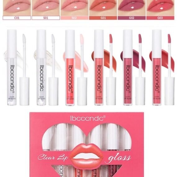 6pcs Set Clear Lip Gloss Lipstick Long Lasting Makeup Non Stick and Non Fading Moisturizing Non sticky Lip Makeup Moisturizing Clear and Color Cute Lip Gloss Liquid Lipstick Set 03
