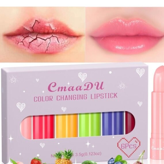 6Pcs lipstick Set Fruit Flavor Temperature Change Lipstick Strawberry Peach Moisturizing