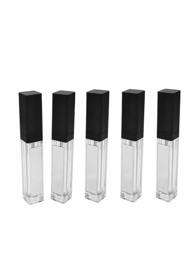 5 Pcs 7.5ml LED Light Lip Glaze Tubes with Mirrors Refillable Lip Gloss Bottles DIY Lip Balm Lipstick Tube Makeup Cosmetic Container for Woman Girl(Black)