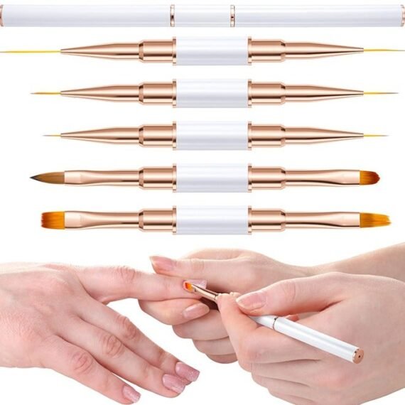 5Pcs Nail Art Brushes, Double Ended Nail Art Lines 3D Drawing Pen, Nail Cleaning Brushes, Builder Gel Brushes Nail Art Tools for Salon Home DIY Manicure, Double-headed Dual-use Pull Wire Painting Pen