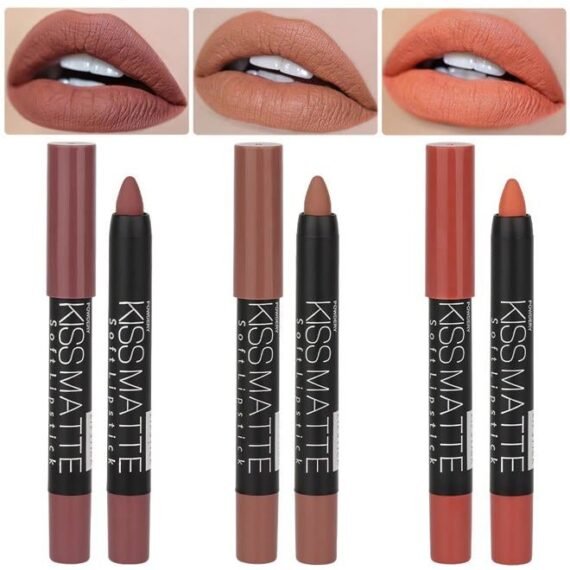 3 Colors Longwear Lipstick Pack Set, Matte Color Stick Ultimate Lip Crayon for Makeup Collection - Nourishing Waterproof Velvet Lipgloss Lip Stain (08# 17# 19#)