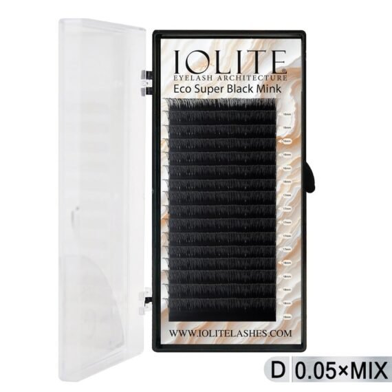 Iolite Super Black Mink Lash Extension – D Curl 0.5T Mix (6mm–15mm) | Premium Black Mink Eyelash Extension Tray for Lash Artists ISBMD5T - Mix2