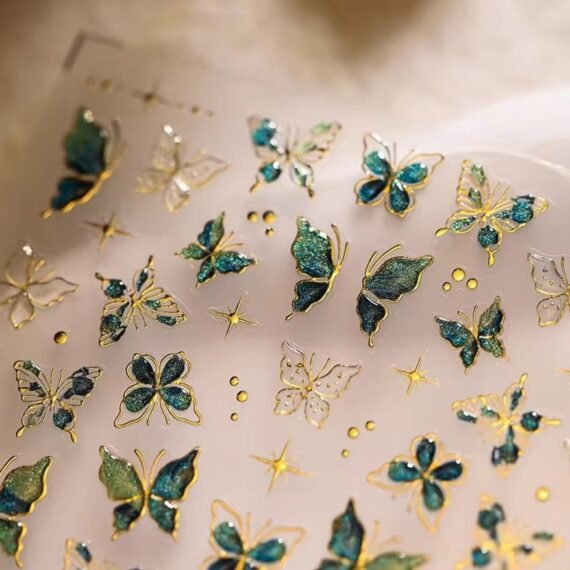 Golden Thread Butterfly Jelly Series Nail Art Stickers High Quality New Bronzing DIY Manicure Decal Decoration