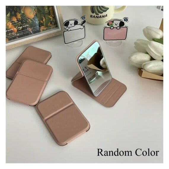 Portable Foldable Makeup Mirror with Frame - Compact Desktop Stand for Dorms, Offices & Travel, Elegant Design for Women’s Daily Use, Glass Surface, Multi-Section Organizer