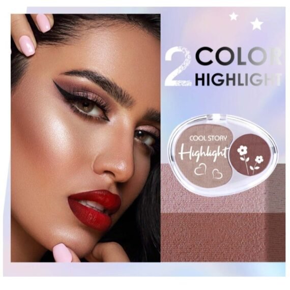 Two Color Glitter Highlighter Powder Palette,3 in 1 Blush and Highlighter Powder Makeup,Waterproof Long Lasting,Highly Pigmented Face Illuminator for a Glowing Look 1 Pcs Palette Color Bronze