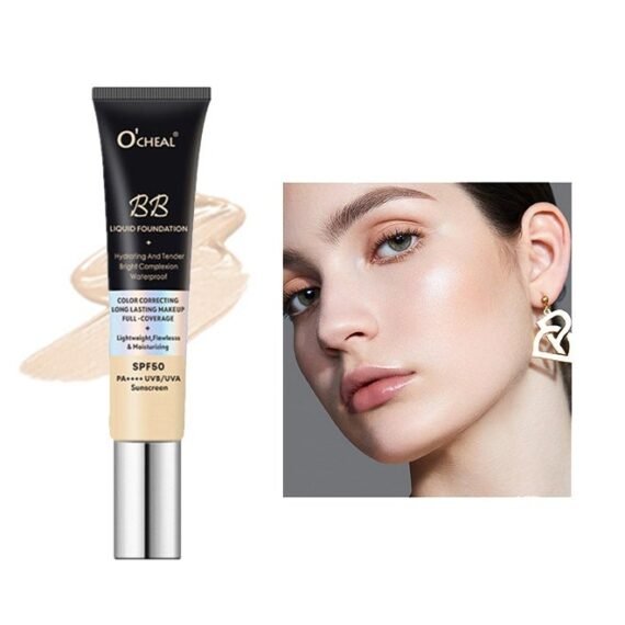 BB Liquid Foundation Color Correcting Long Lasting Makeup Full Coverage Lightweight, Flawless&Moisturizing Instant Age Rewind BB Cream Sunscreen SPF50PA++++ (01#Ivory)
