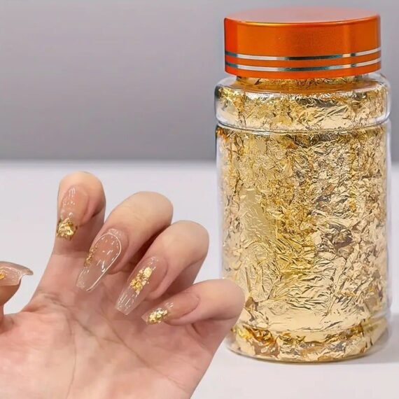 1 Box Nail Glitter Sequins, Shiny Ultra-thin Golden Foil Nail Art Design Acrylic Nail Glitter Set for DIY Manicure Decoration
