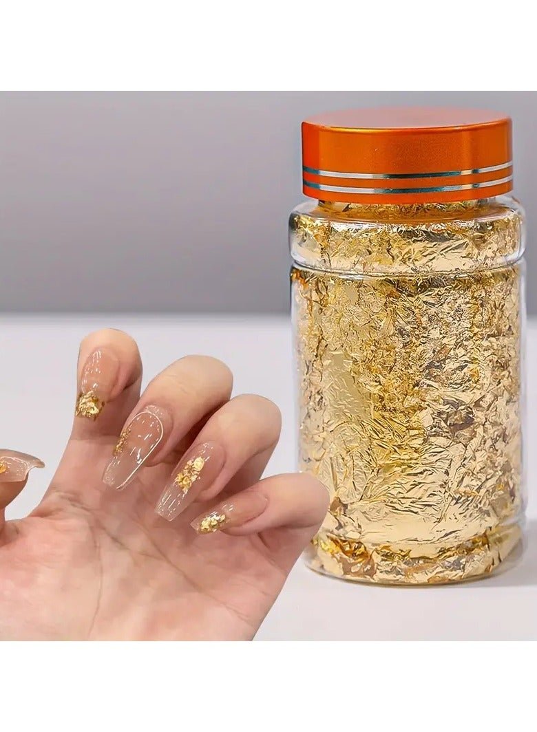 1 Box Nail Glitter Sequins, Shiny Ultra-thin Golden Foil Nail Art Design Acrylic Nail Glitter Set for DIY Manicure Decoration