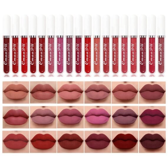 18Pcs Matte Liquid Lipstick Set, Waterproof Long Lasting Non-Stick Cup Nude Lipstick Dark Red Lipstick for Women 24 Hour High Pigmented Lip Gloss Set Christmas Day Gifts for Women