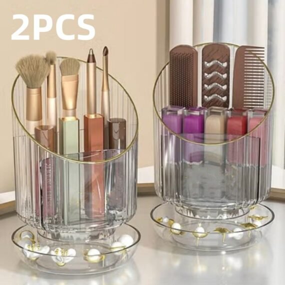 2Pcs Transparent Makeup Brush Organizer, Makeup Organizer，Storage Cup For Lipsticks,Comb,Beauty Tool In Vanity  Cute Desktop Brush Holder Easy to Hold ,Size (17.5×11.5) cm