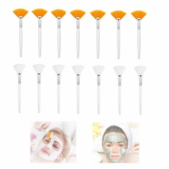 14 Pieces Facial Applicator Brush, SYOSI Soft Fan Brushes, Acid Applicator Brush, Cosmetic Makeup Applicator Tools for Mud Cream (5.82 Inches, Yellow, White)
