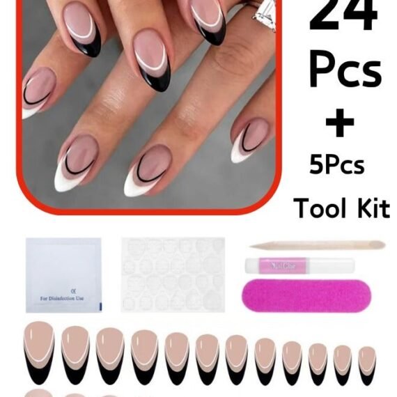 24Pcs False Nails+5 Pcs Tool Kit Impress Press-On False Nails Multicolor